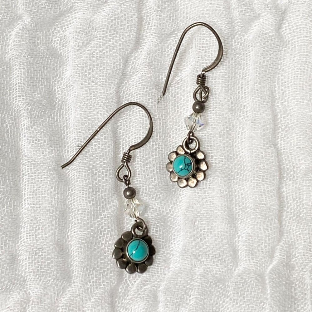 Turquoise Sterling Silver Crystal Earrings Petite